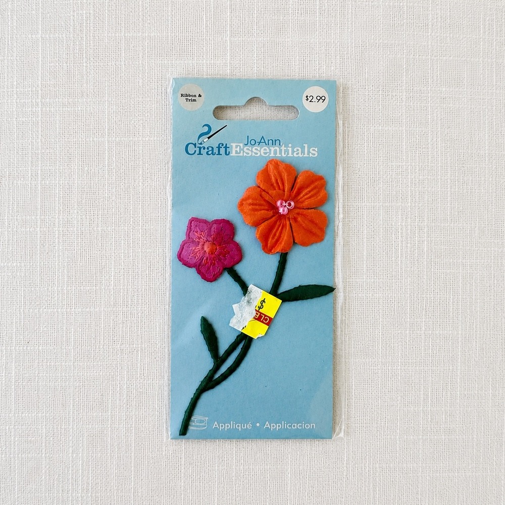 Jo-Ann Craft Essentials Floral Iron-On Applique Orange Pink Flower Embroidered